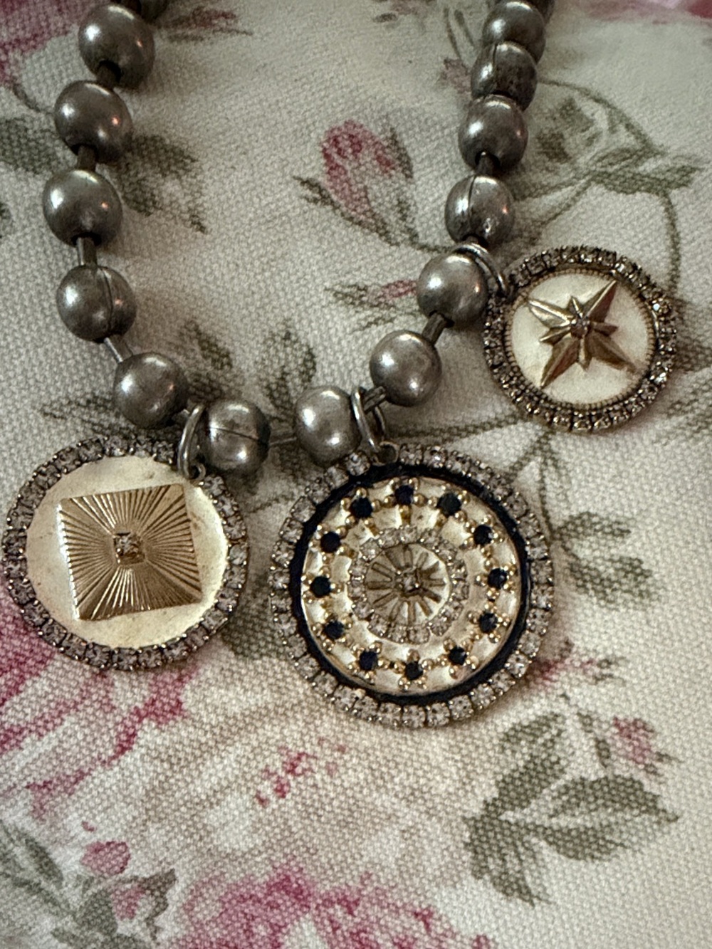 Tova Silver Beaded Charm Necklace with Gold-Tone Medallions